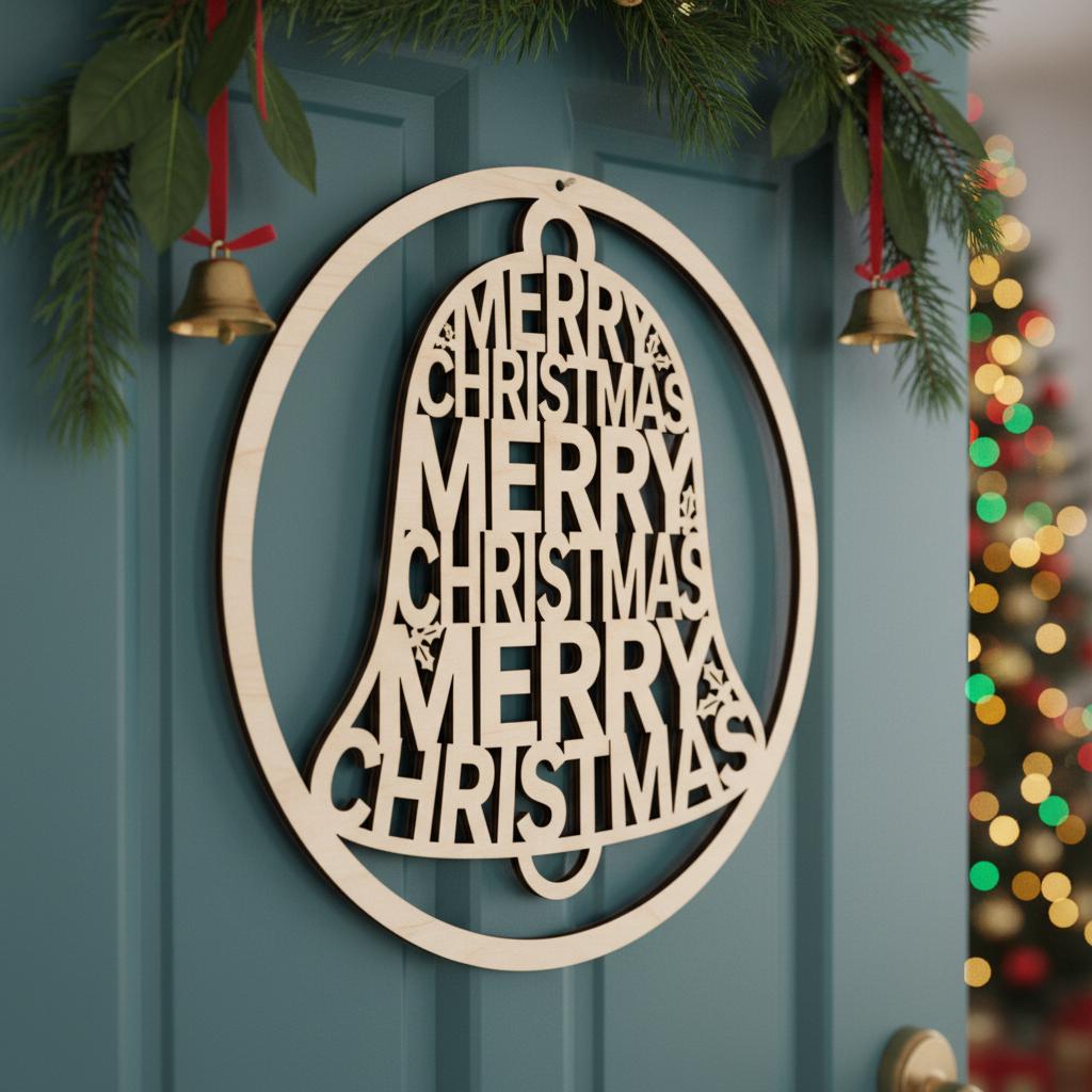 Lot de décorations de porte de Noël, Panneau Joyeux Noël, Motifs ronds en bois pour les fêtes – Image 3
