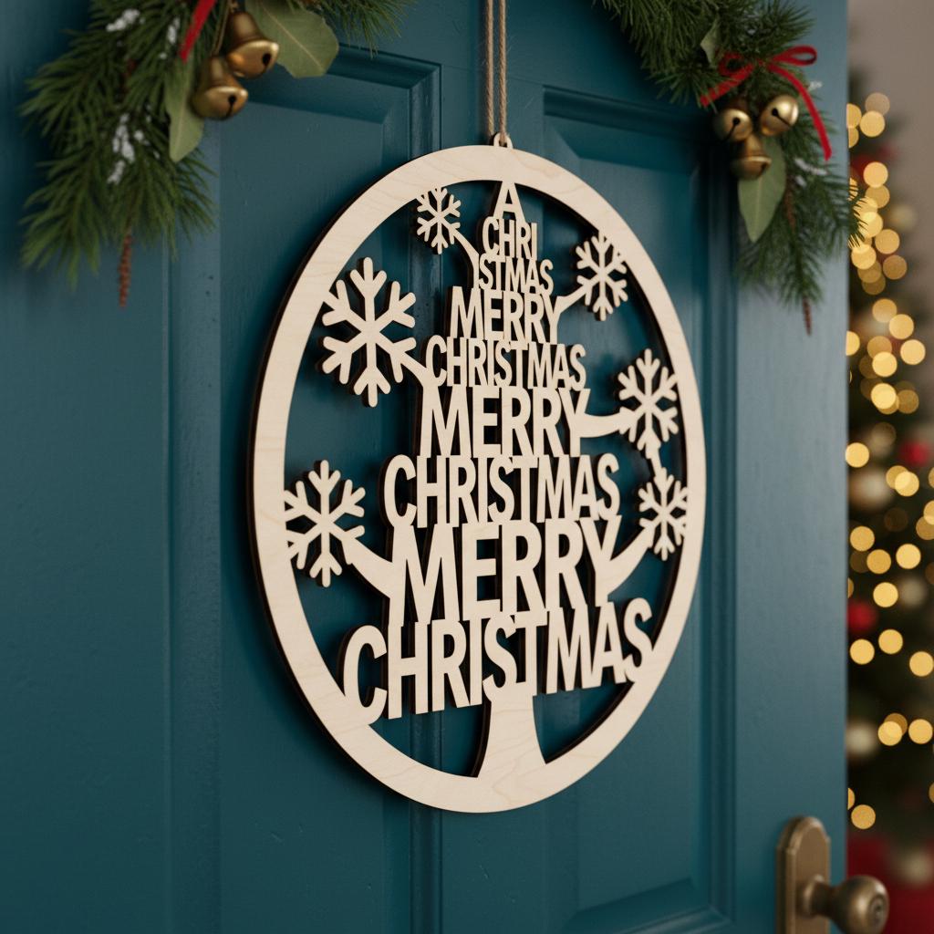 Lot de décorations de porte de Noël, Panneau Joyeux Noël, Motifs ronds en bois pour les fêtes – Image 4