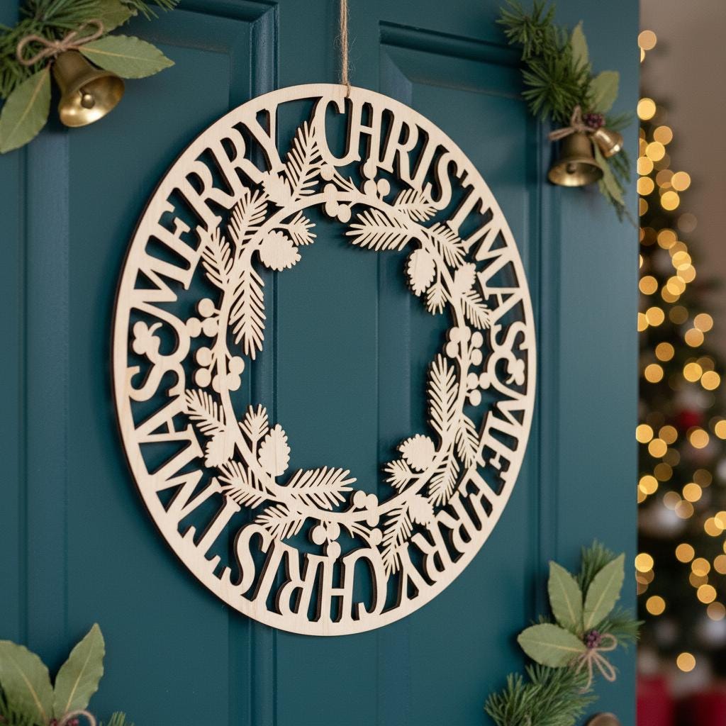 Lot de décorations de porte de Noël, Panneau Joyeux Noël, Motifs ronds en bois pour les fêtes – Image 7