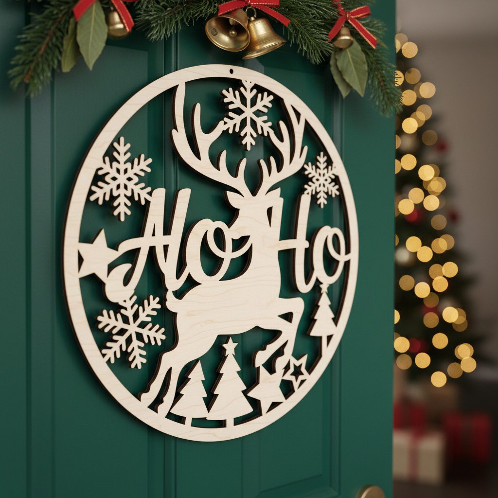 Weihnachts-Türschild-Set, Monogramm-Schild für die Haustürdeko, Lasergravur-Design. – Bild 4