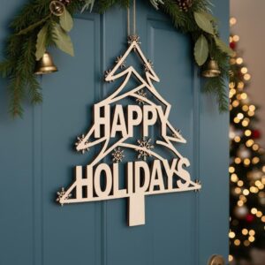 Christmas Door Hanger Bundle, Round Sign Laser Files, Festive Welcome Designs