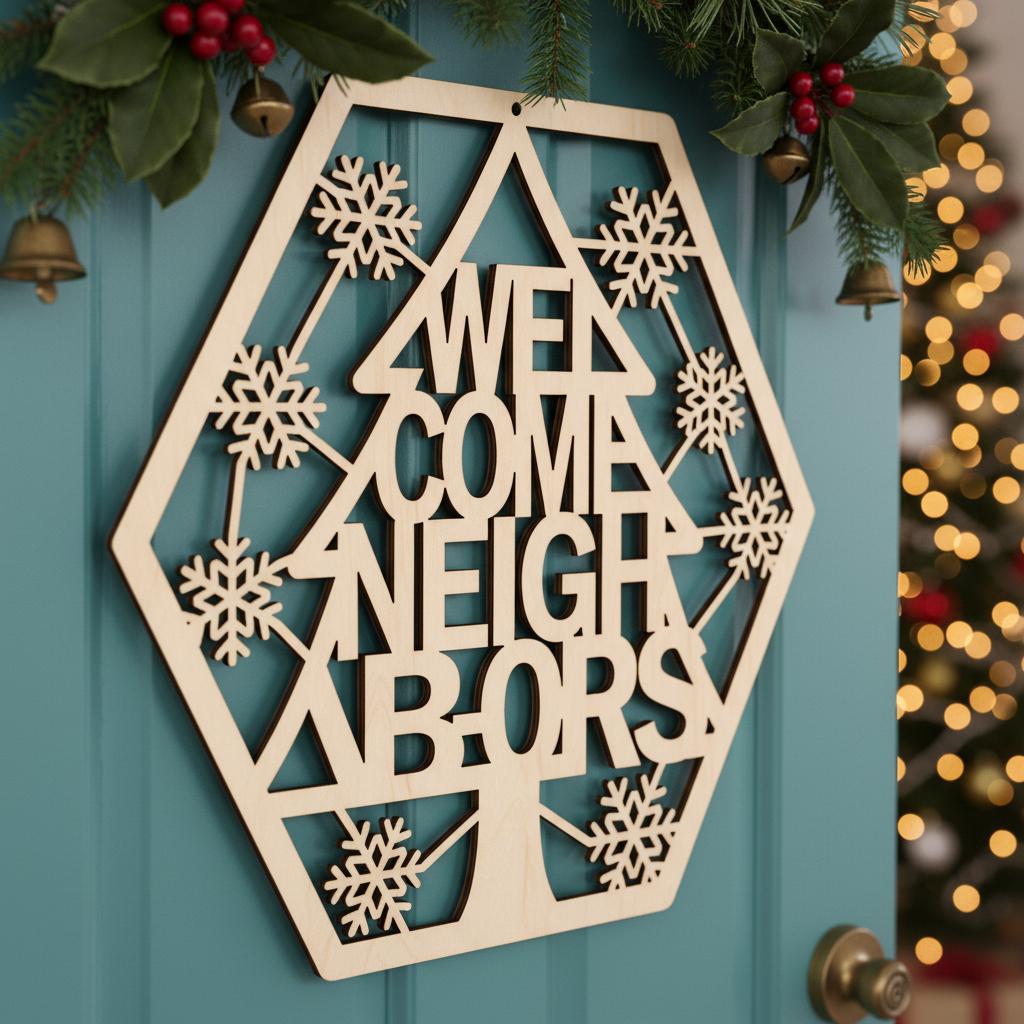 Christmas Door Hanger Bundle, Round Sign Laser Files, Festive Welcome Designs
