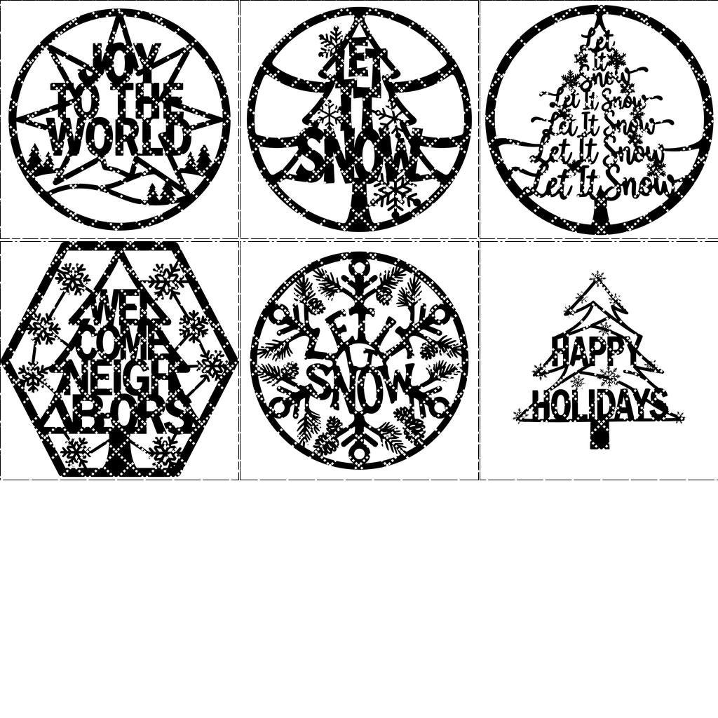 Christmas Door Hanger Bundle, Round Sign Laser Files, Festive Welcome Designs