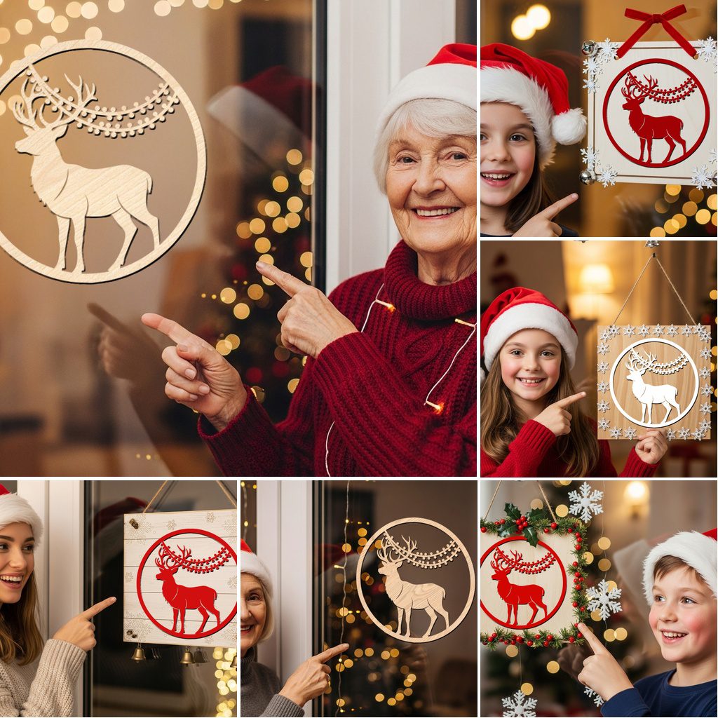 Christmas Door Hanger Set 6 Round Monogram Designs,