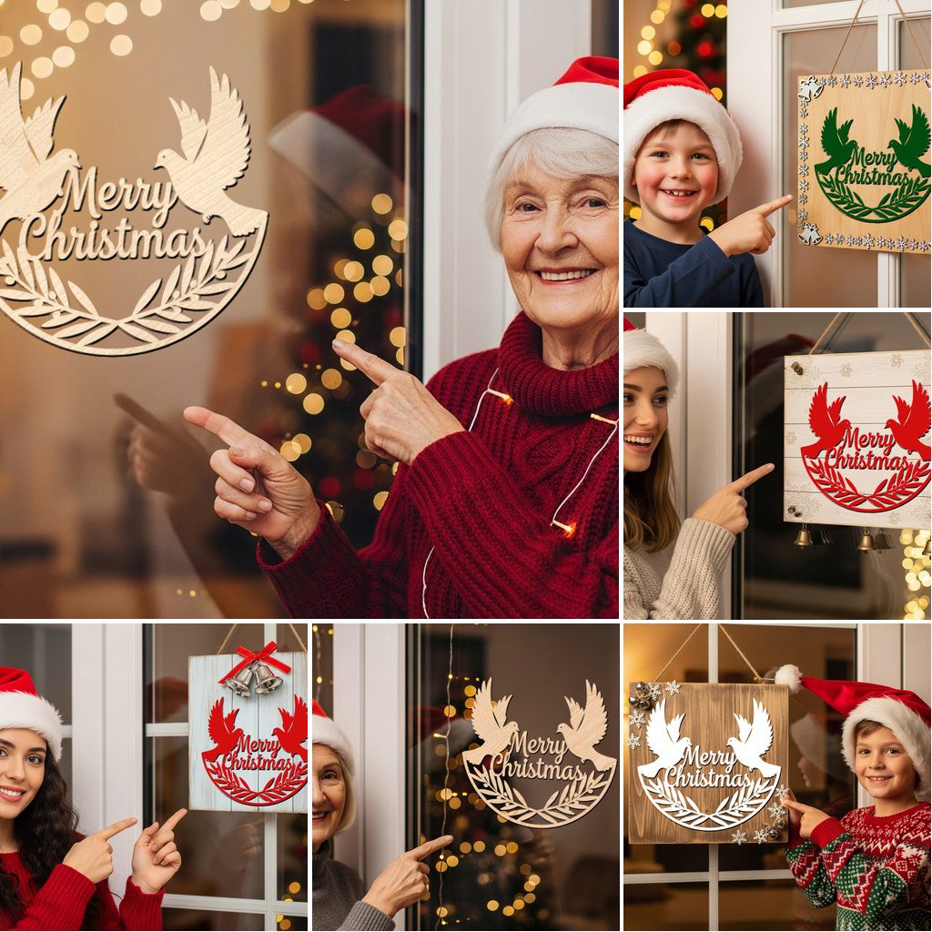Christmas Door Hanger Set 6 Round Monogram Designs,