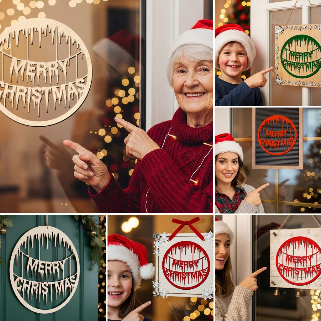 Christmas Door Hanger Set 6 Round Monogram Designs,