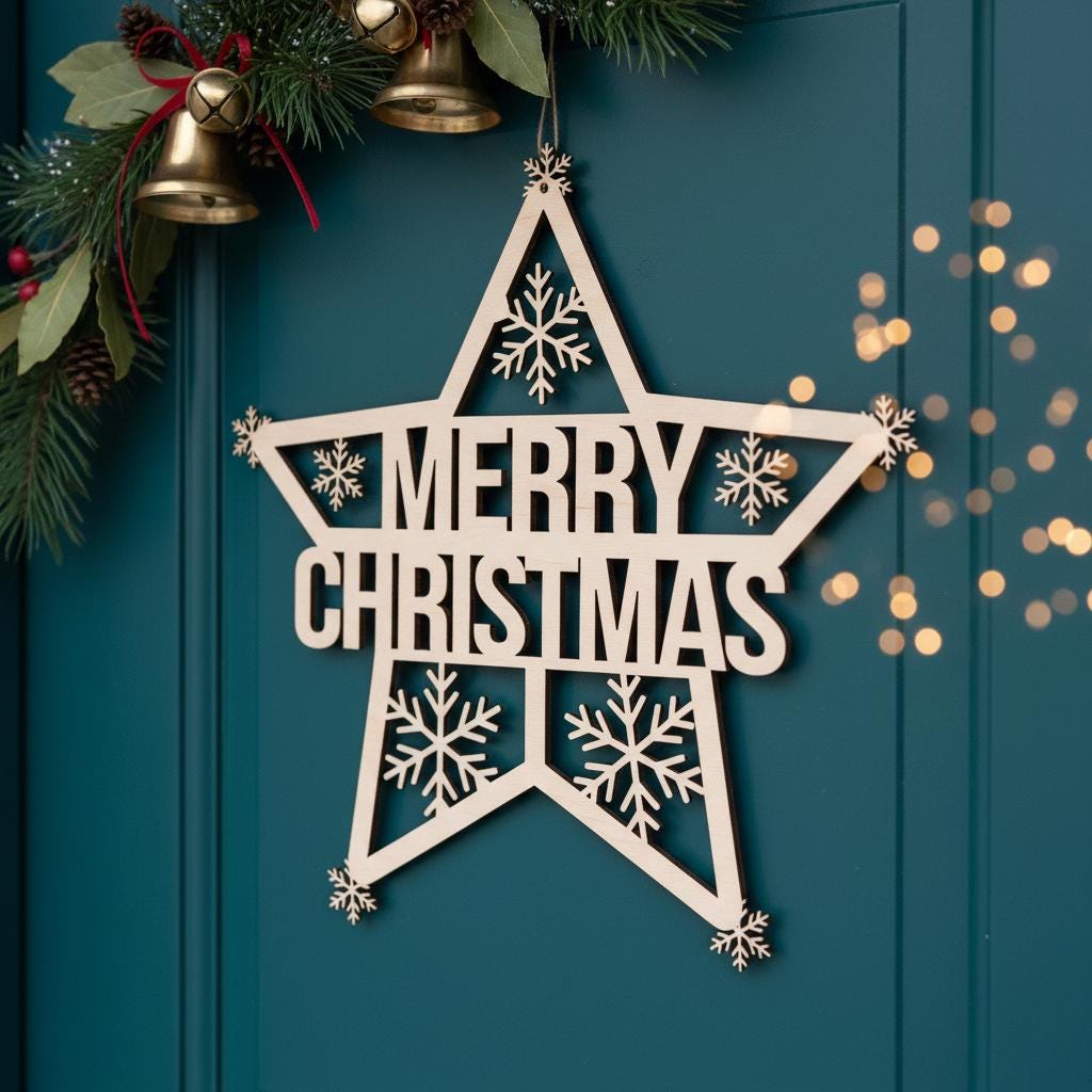 Ensemble laser de Noël, Accroche-porte Joyeux Noël, Téléchargement de panneau rond pour les fêtes – Image 3