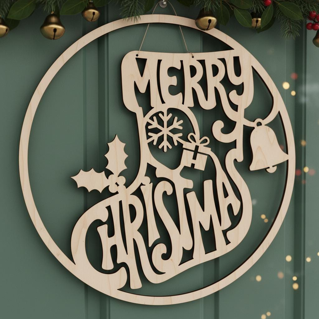 Ensemble laser de Noël, Accroche-porte Joyeux Noël, Téléchargement de panneau rond pour les fêtes – Image 4