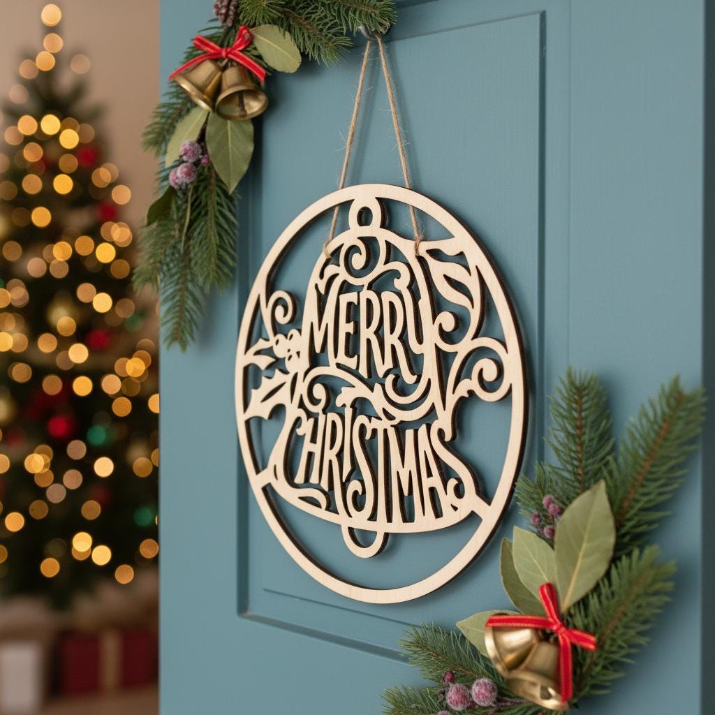 Ensemble laser de Noël, Accroche-porte Joyeux Noël, Téléchargement de panneau rond pour les fêtes – Image 5