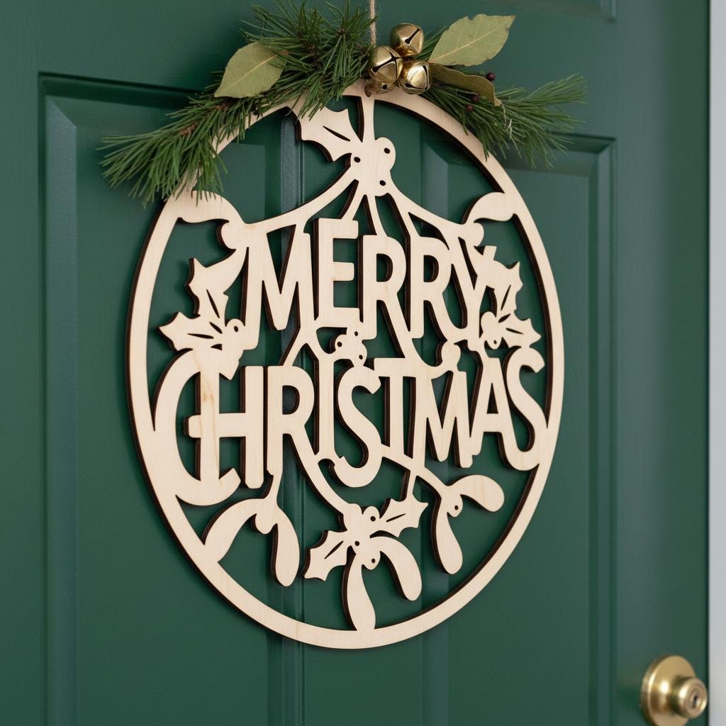 Ensemble laser de Noël, Accroche-porte Joyeux Noël, Téléchargement de panneau rond pour les fêtes – Image 6
