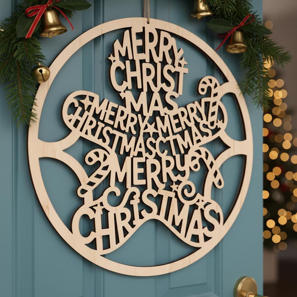 Ensemble laser de Noël, Accroche-porte Joyeux Noël, Téléchargement de panneau rond pour les fêtes – Image 7