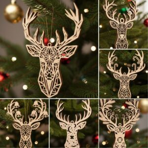 Christmas Laser Ornaments Bundle, 6 Reindeer & Tree Designs, Digital Craft Kits