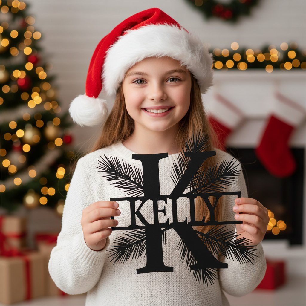 Christmas Metal Monogram Name Sign, Personalized Holiday Decoration