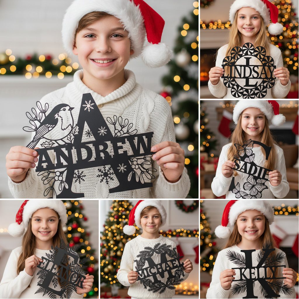 Christmas Metal Monogram Name Sign, Personalized Holiday Decoration