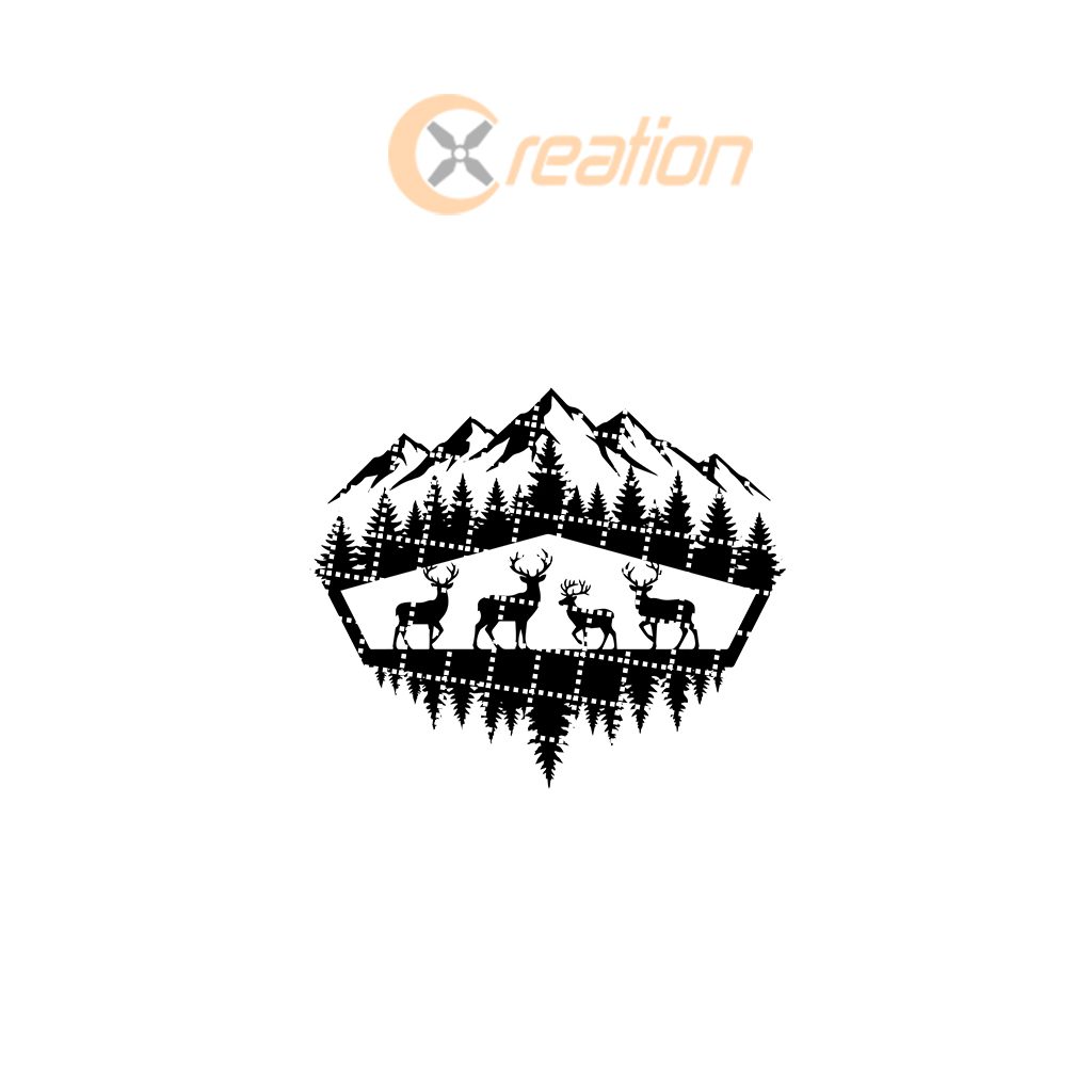 Christmas Monogram, Laser Designed Deer Forest Mountain Wall