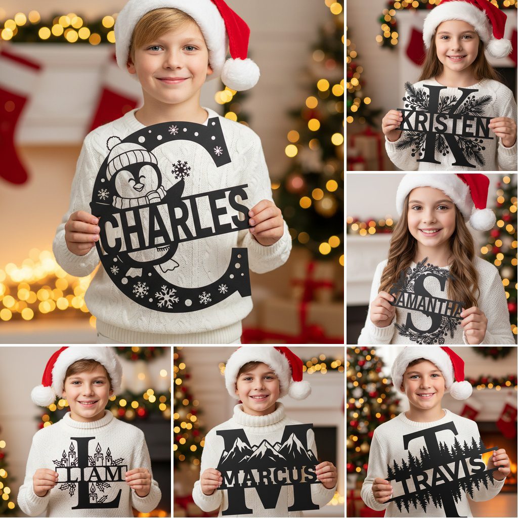 Christmas Monogram Metal CNC Sign Bundle, 9 Personalized
