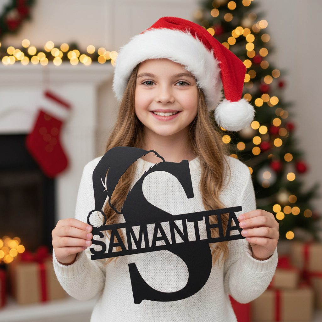Christmas Monogram Metal Sign Bundle, Personalized Name, 8
