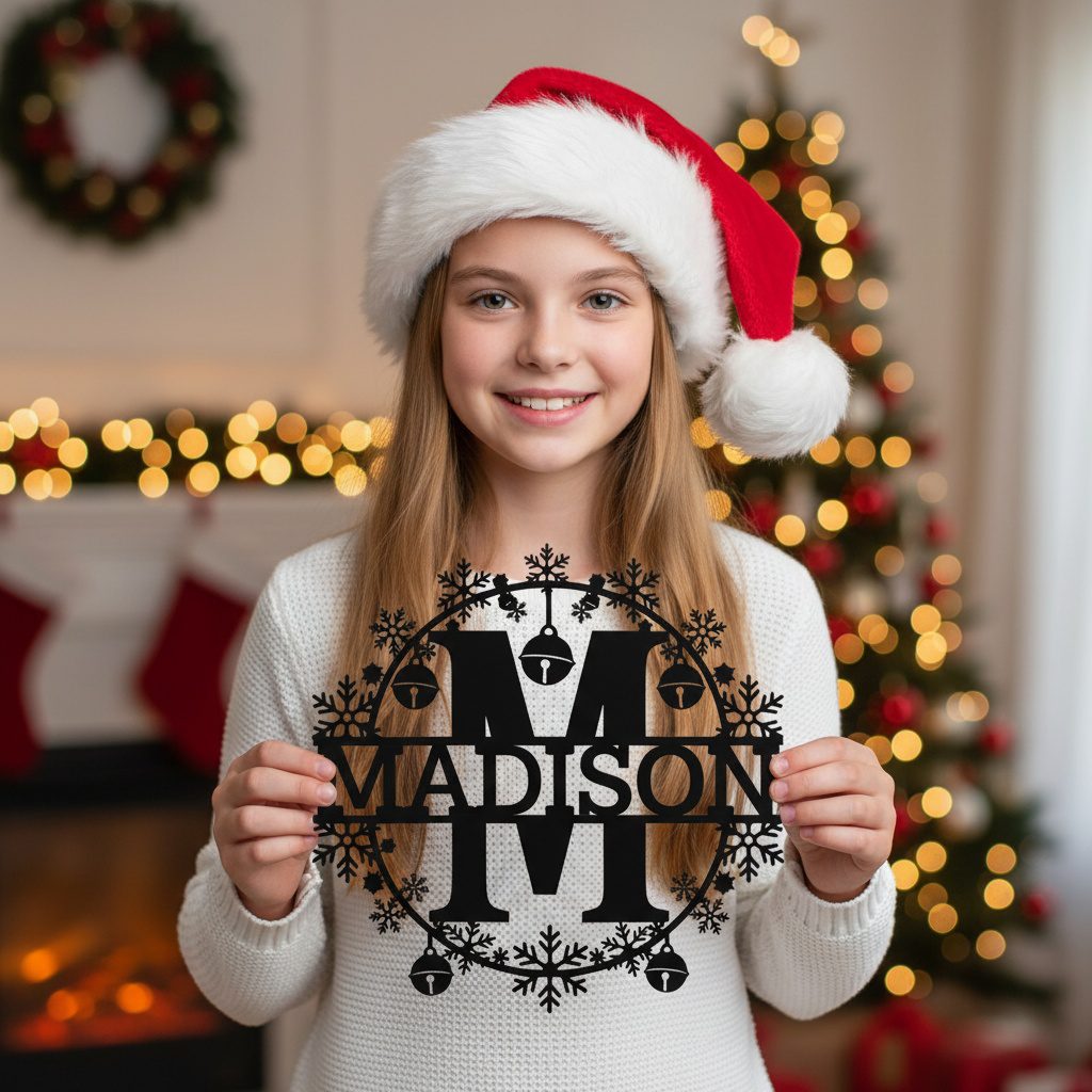 Christmas Monogram Metal Sign Bundle, Personalized Name, 8