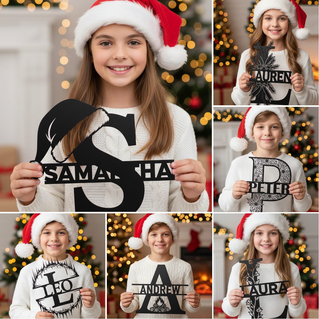 Christmas Monogram Metal Sign Bundle, Personalized Name Signs,
