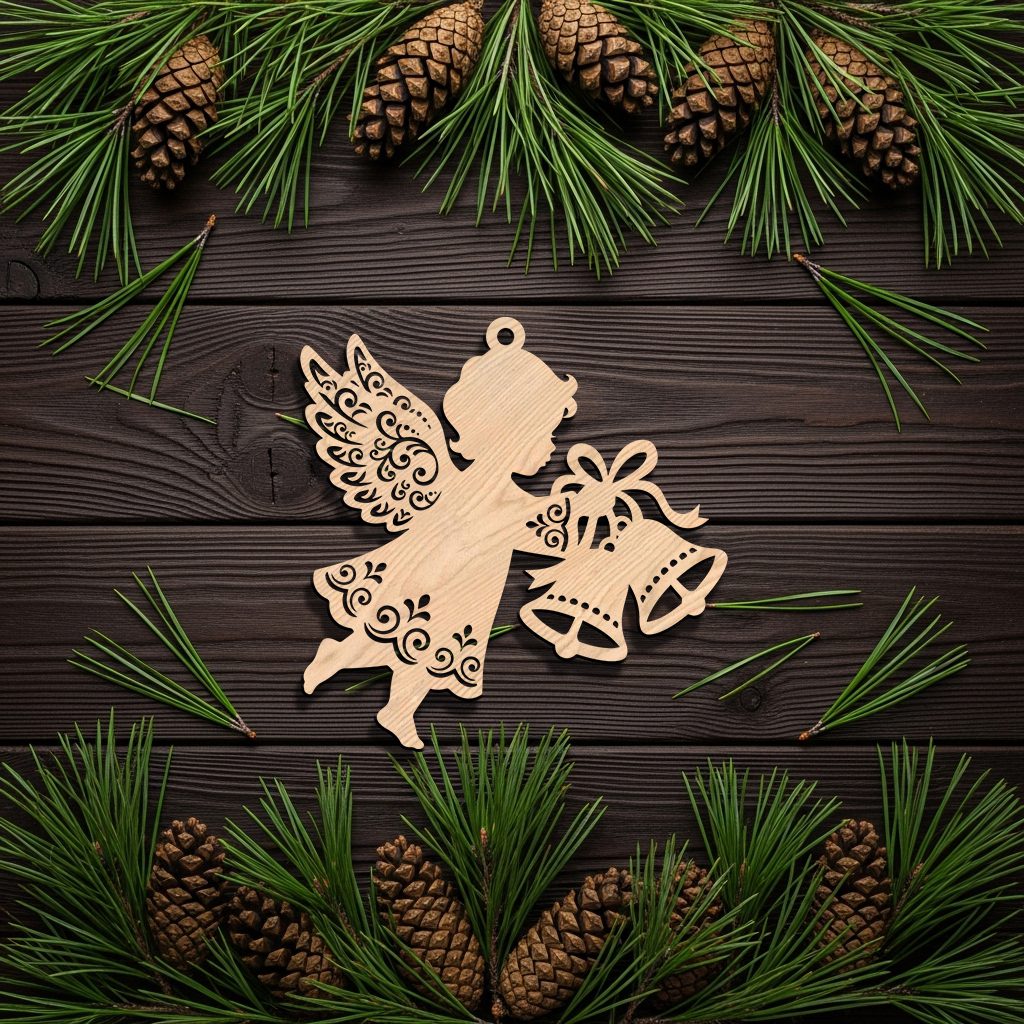 Ornement de Noël, Ange avec Clochettes, Téléchargement numérique pour loisirs créatifs de fêtes – Image 2