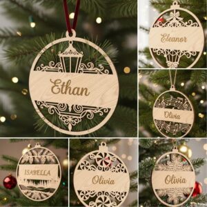 Christmas Ornament Bundle, 6 Personalized Laser Files for
