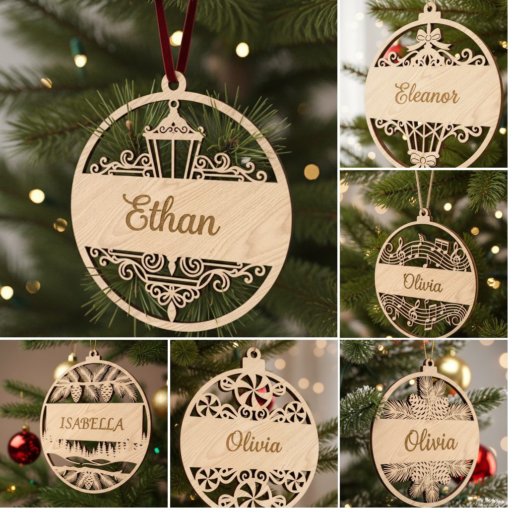 Christmas Ornament Bundle, 6 Personalized Laser Files for