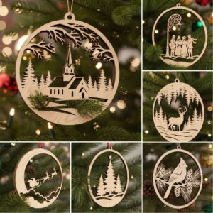 Christmas Ornament Bundle, 8 Holiday Design Files, Laser-Ready Digital Download