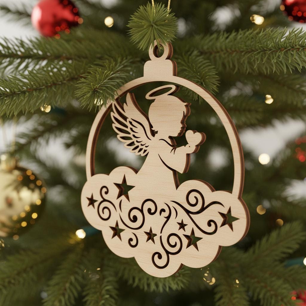Weihnachtsschmuck Bundle, Engel Laserdatei, 6 bezaubernde Baby Engel Designs – Bild 5