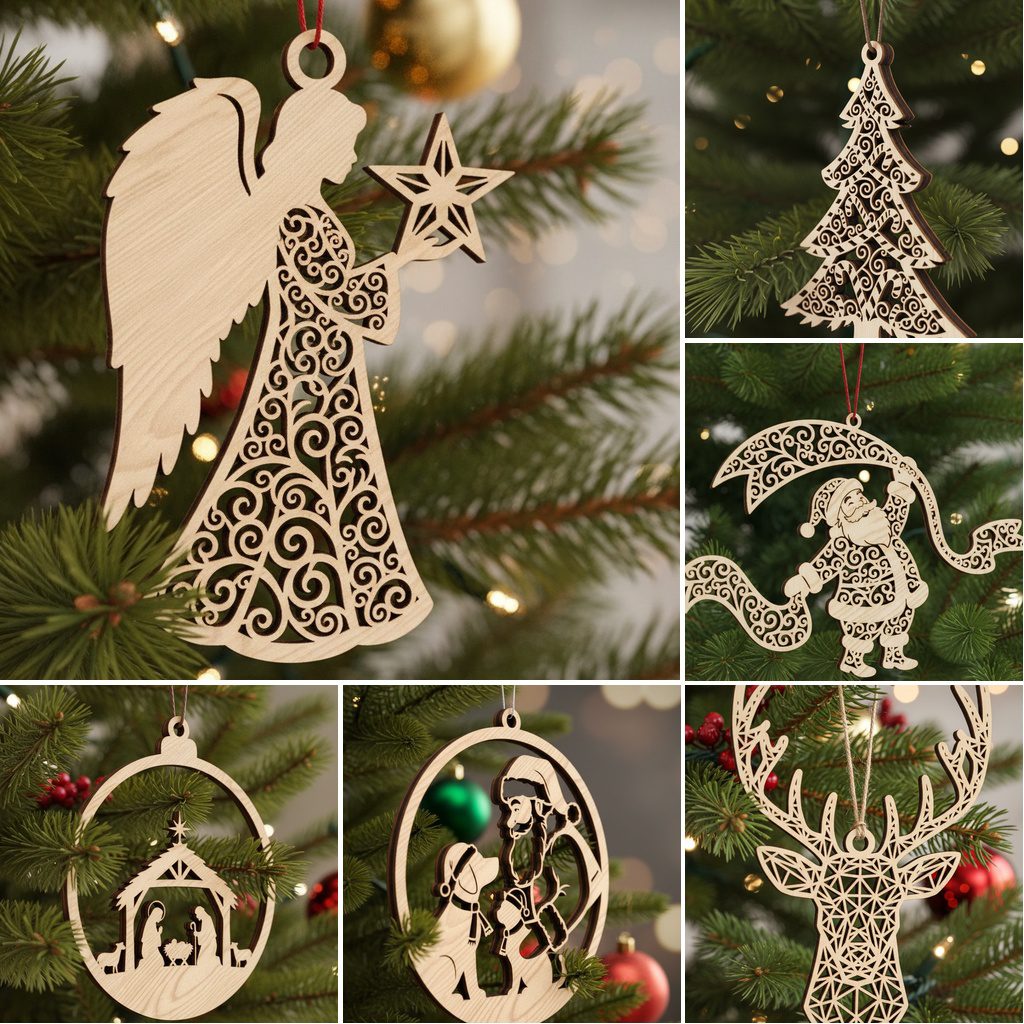 Christmas Ornament Design Bundle, 8 Tree Decoration Templates,