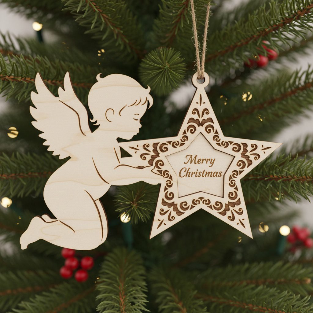 Christmas Ornament Laser Files Bundle, Angel Design Pack,