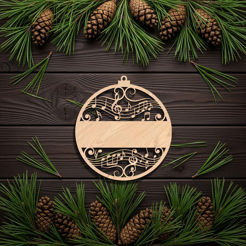 Christmas Ornament, Personalized Music Note with Banner, Digital