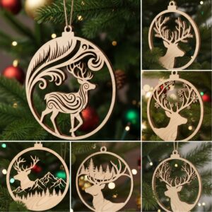 Christmas Ornaments Bundle, 6 Reindeer Designs, Xmas Holiday