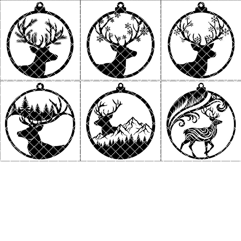 Christmas Ornaments Bundle, 6 Reindeer Designs, Xmas Holiday