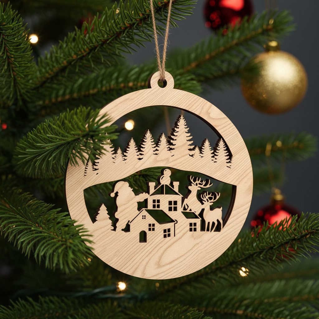 Ensemble de décorations de Noël Père Noël, 8 designs de fichiers laser pour les fêtes. – Image 7