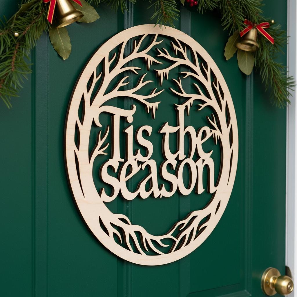 Ensemble de panneaux de Noël, 6 modèles ronds pour porte avec motifs pour la décoration de fêtes. – Image 2