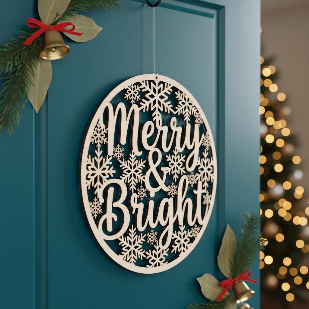 Ensemble de panneaux de Noël, 6 modèles ronds pour porte avec motifs pour la décoration de fêtes. – Image 3