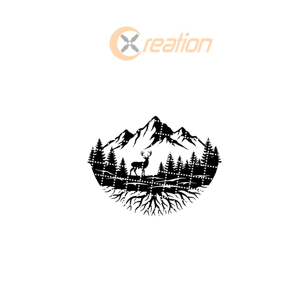 Christmas Wall Art, Monogram Deer, Mountains Trees, Roots