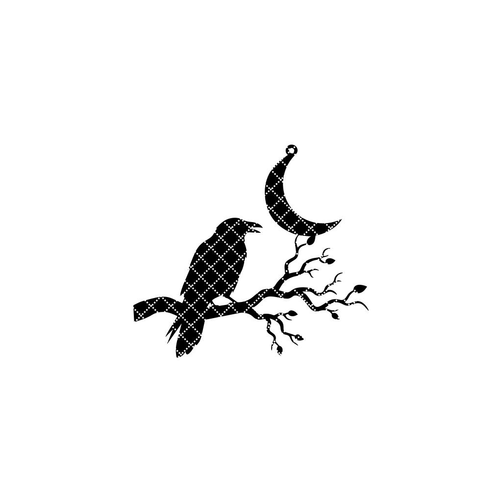 Halloween Crow Ornament with Crescent Moon and Branch,