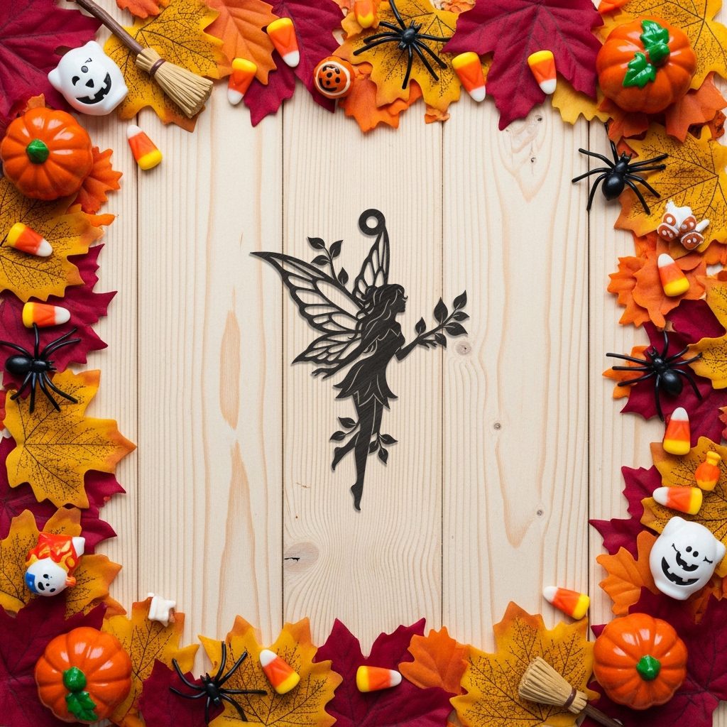 Decorazione fatina di Halloween con foglie, download digitale per decorazioni autunnali. - immagine 2
