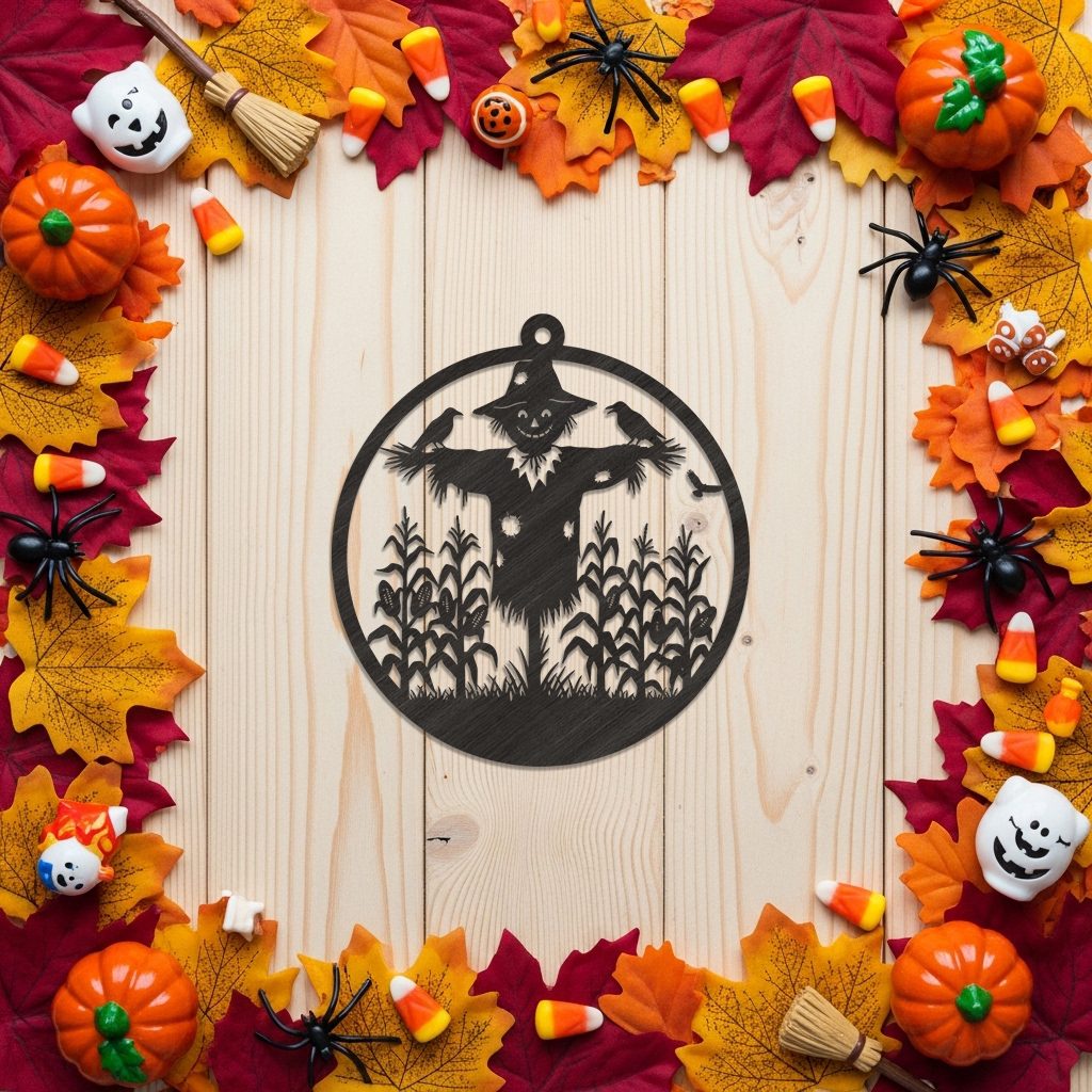 Adorno de Espantapájaros de Halloween, Cuervos en un Maizal, Descarga para Decoración de Otoño Espeluznante. - Imagen 2