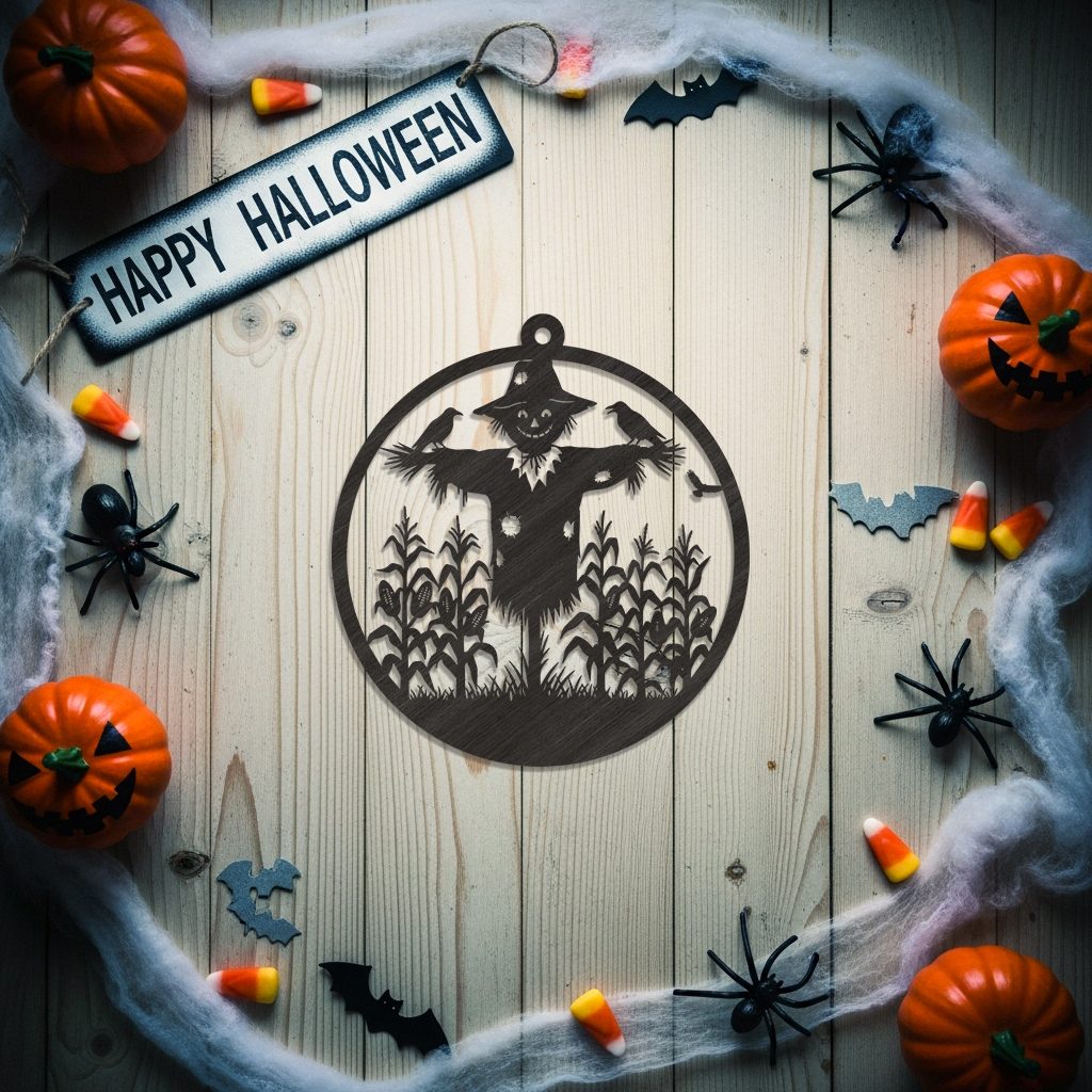 Adorno de Espantapájaros de Halloween, Cuervos en un Maizal, Descarga para Decoración de Otoño Espeluznante. - Imagen 4