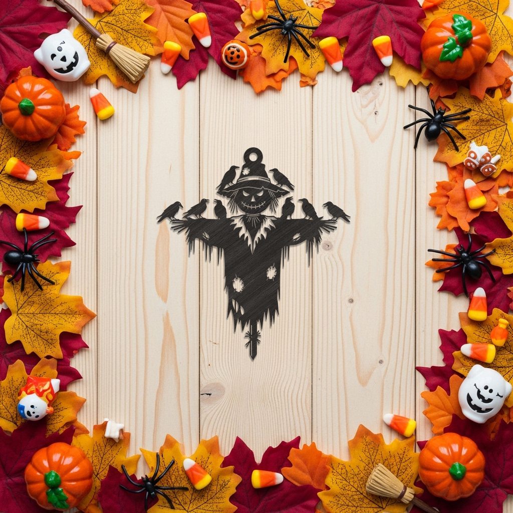 Adorno de espantapájaros de Halloween, silueta de cuervo, descarga de decoración espeluznante para el otoño. - Imagen 2