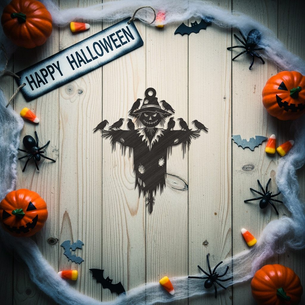 Adorno de espantapájaros de Halloween, silueta de cuervo, descarga de decoración espeluznante para el otoño. - Imagen 4