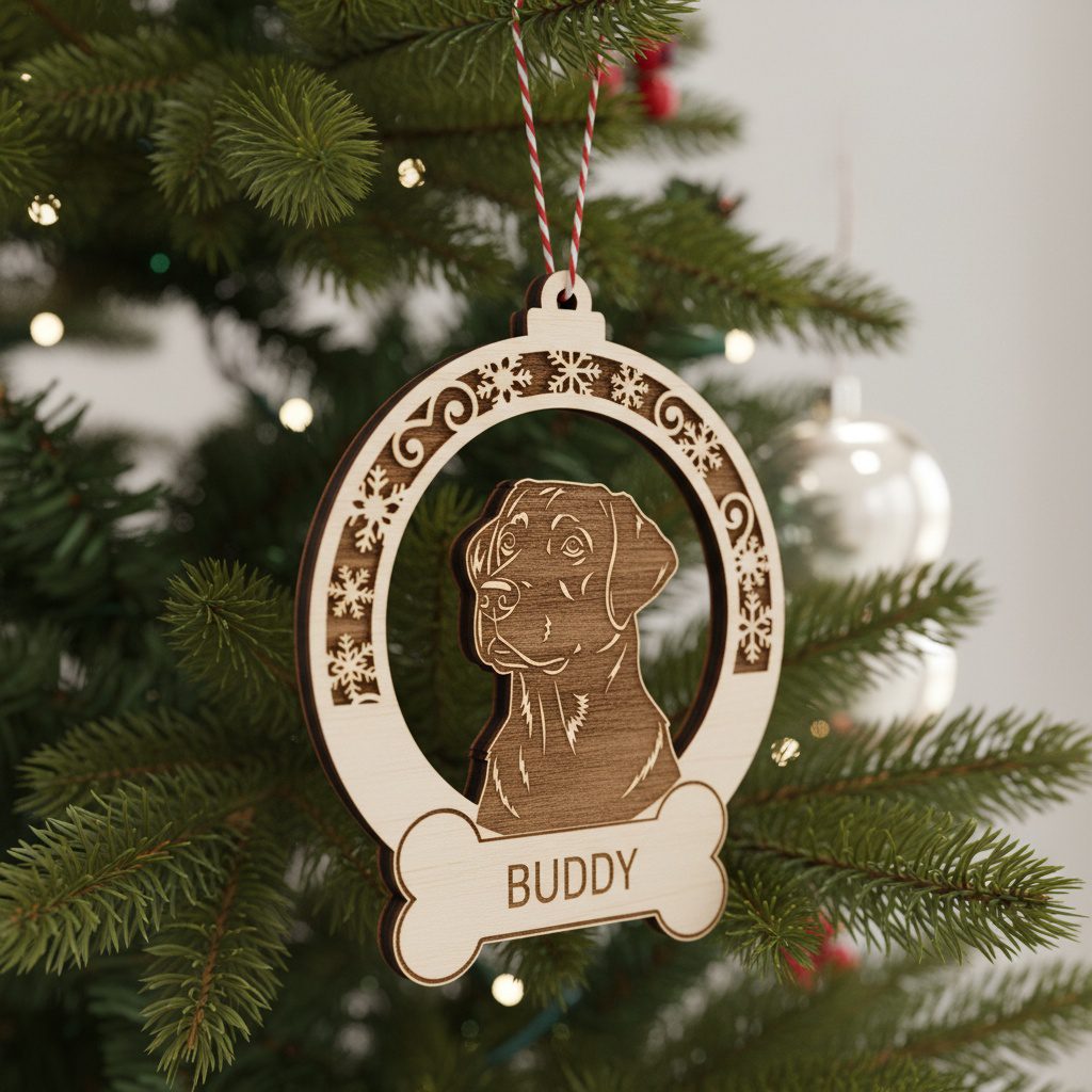 Labrador Christmas Ornament, Snowflake Frame, Festive Dog Decor