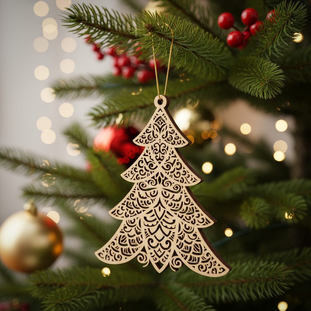 Ensemble de décorations de Noël au laser, 6 décorations d'arbres de pin, fichier numérique de Noël – Image 2