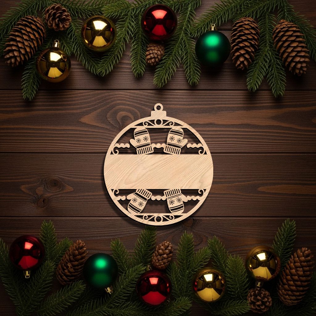 Ornamento realizzato al laser, Mitten personalizzato, File di Natale con banner per creativi. - immagine 4