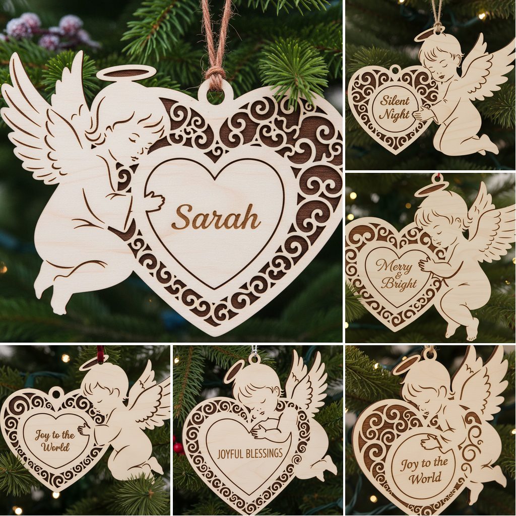 Laser Cut Ornaments Bundle, 6 Christmas Angel Designs,