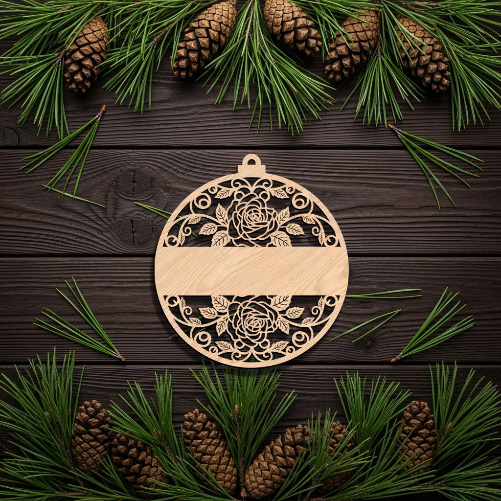 Adorno navideño grabado con láser, diseño personalizado de rosa y estandarte para CNC. - Imagen 2