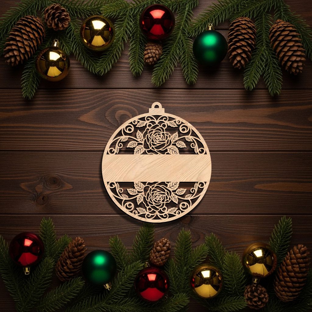 Adorno navideño grabado con láser, diseño personalizado de rosa y estandarte para CNC. - Imagen 4