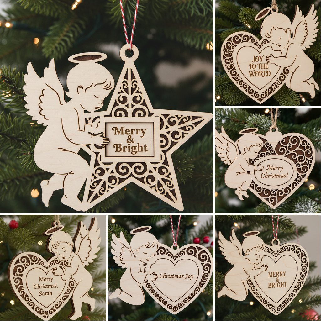 Laser Ornaments Bundle Christmas Angel Designs Custom Holiday